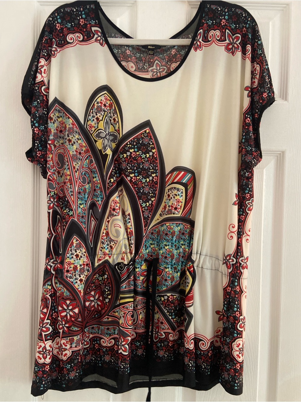 Milano Cream Multicolor Paisley Floral Drawstring Tunic